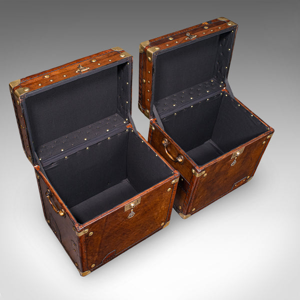 Pair, Late Vintage Officer's Campaign Luggage Cases, English, Bedside Nightstand