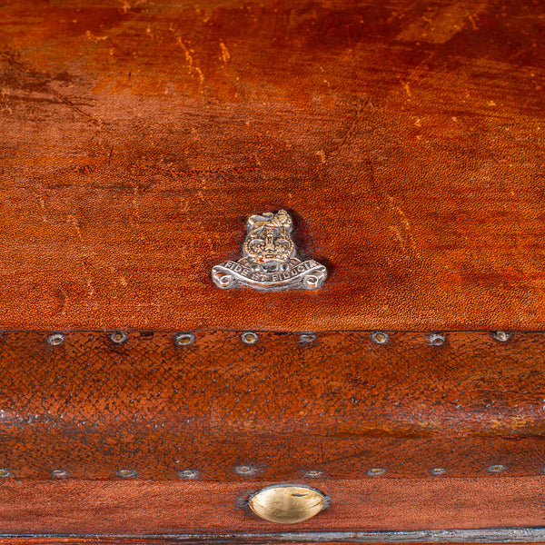 Pair Of Late Vintage Luggage Trunks, English Leather, Brass, Storage, Nightstand