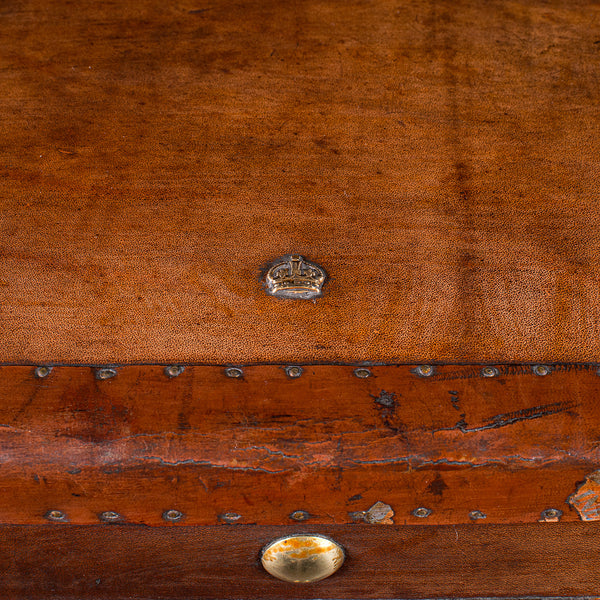 Pair of Late Vintage Campaign Luggage Trunks, English Leather Bedside Nightstand