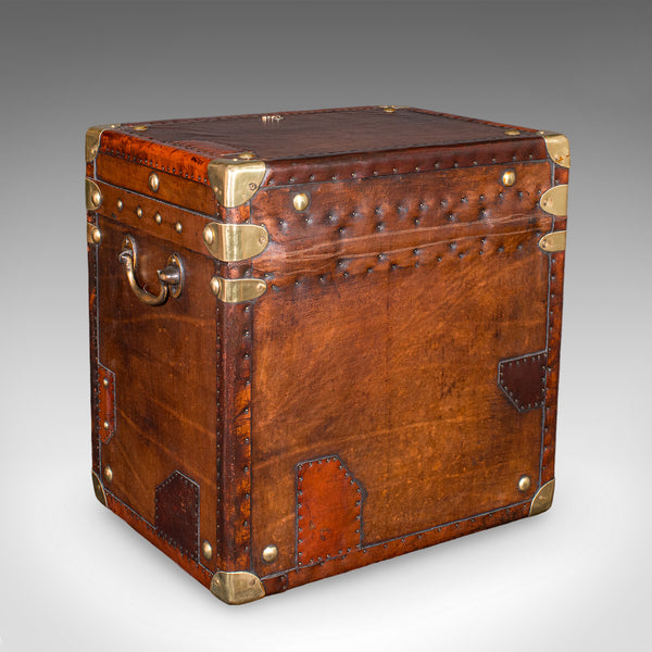 Late Vintage Pair of Luggage Cases, English, Leather Trunk, Campaign, Nightstand