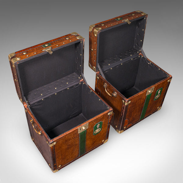 Late Vintage Pair of Luggage Cases, English, Leather Trunk, Campaign, Nightstand