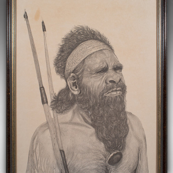 Vintage Aboriginal Man Portrait, Indigenous Australian Framed Art Print, Picture