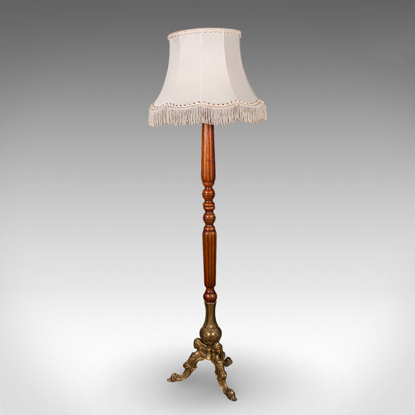 6' Tall Vintage Standard Lamp, English, Walnut, Italianate, Room Light, Shade