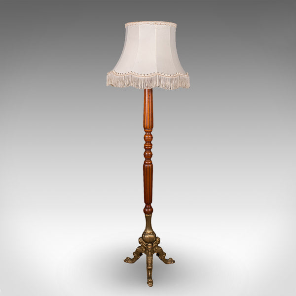 6' Tall Vintage Standard Lamp, English, Walnut, Italianate, Room Light, Shade
