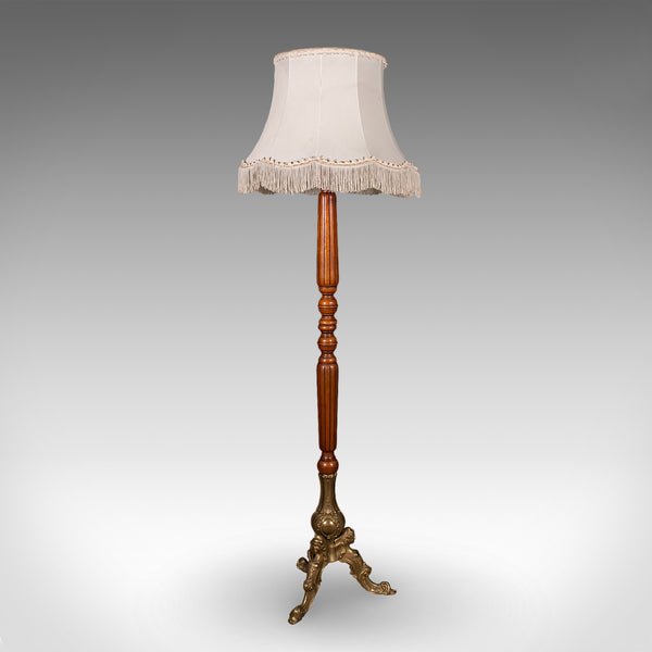 6' Tall Vintage Standard Lamp, English, Walnut, Italianate, Room Light, Shade