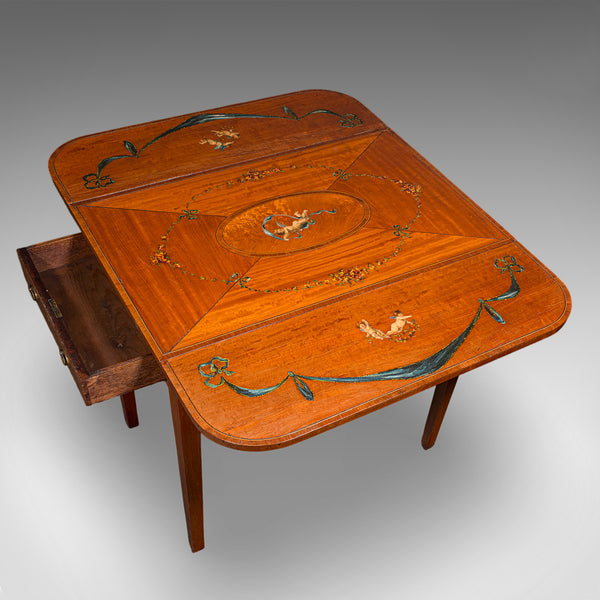 Antique Pembroke Table, English, Satinwood, Drop Leaf, Occasional, Tea, Regency