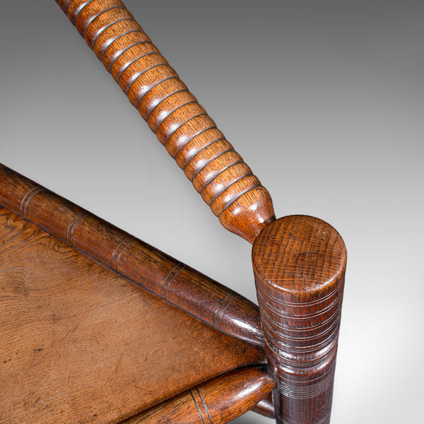 Antique Old Saxon Armchair, English, Oak, Turner's Chair, Elbow Seat, Victorian