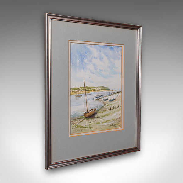 Vintage Beach Landscape Painting, English School Watercolour, Nautical Art, 1991 - London Fine Antiques
