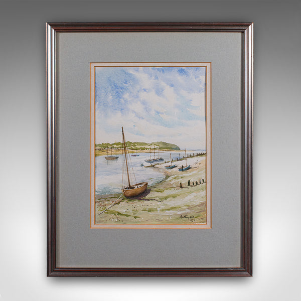 Vintage Beach Landscape Painting, English School Watercolour, Nautical Art, 1991 - London Fine Antiques