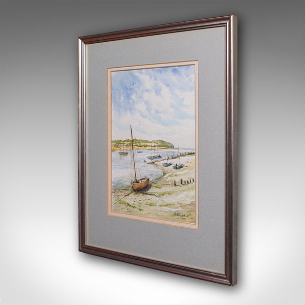 Vintage Beach Landscape Painting, English School Watercolour, Nautical Art, 1991 - London Fine Antiques