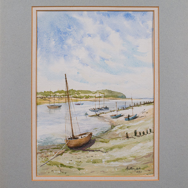 Vintage Beach Landscape Painting, English School Watercolour, Nautical Art, 1991 - London Fine Antiques