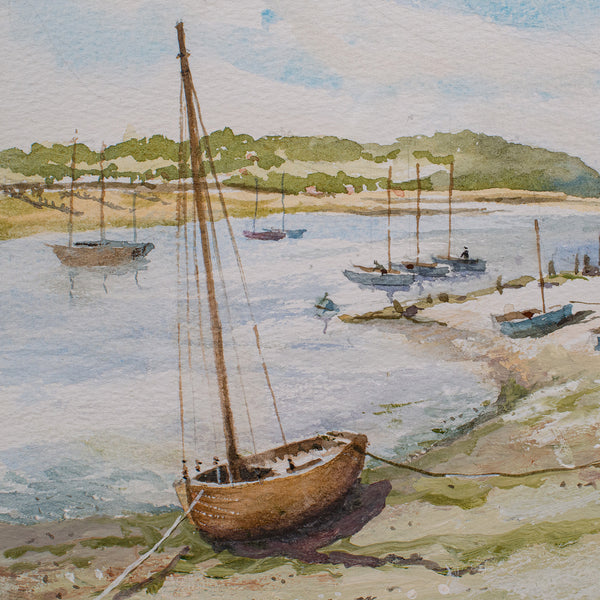 Vintage Beach Landscape Painting, English School Watercolour, Nautical Art, 1991 - London Fine Antiques