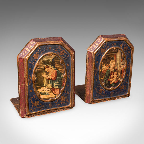 Pair of Small Vintage Renaissance Revival Bookends, Italian, Novel Rest, C.1960