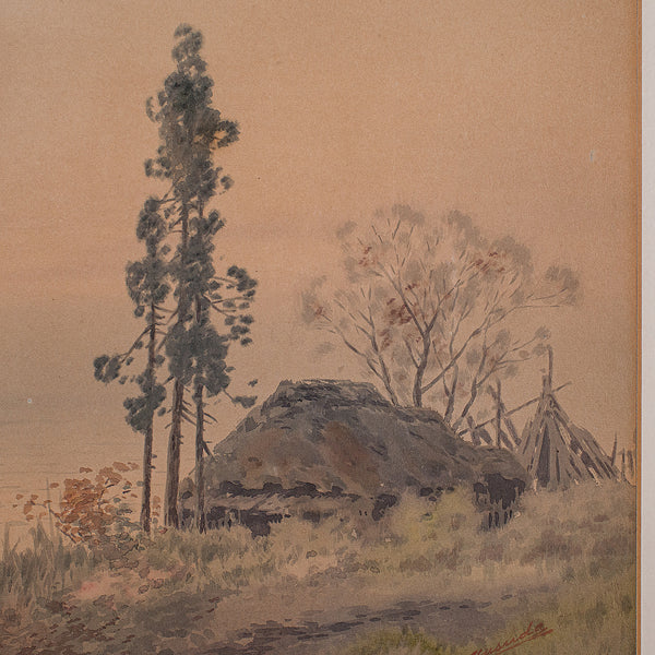 Pair of Vintage Landscape Paintings, Oriental, Watercolour, Art, Mid Century