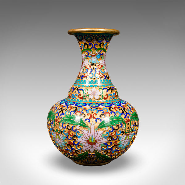 Pair of Small Vintage Baluster Form Vases, Oriental, Cloisonne, Posy Urn, C.1970