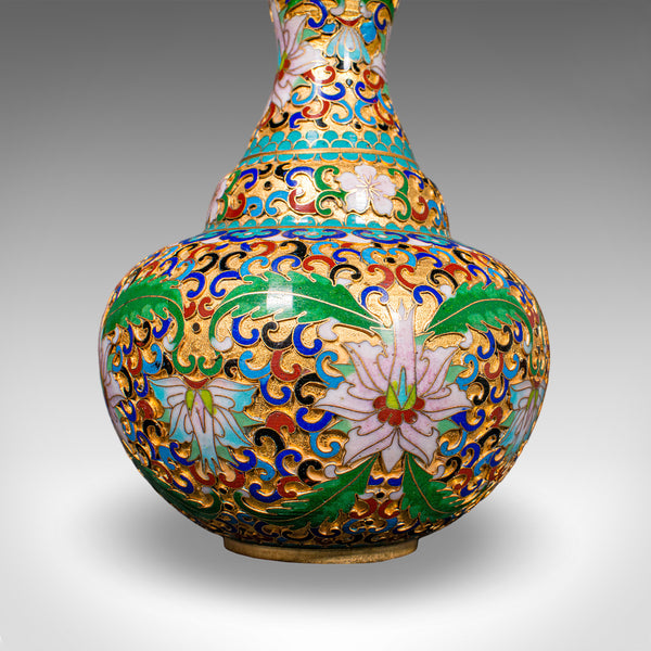 Pair of Small Vintage Baluster Form Vases, Oriental, Cloisonne, Posy Urn, C.1970