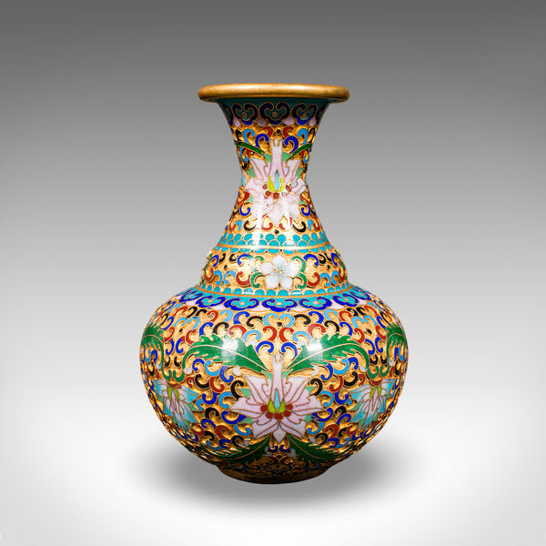 Pair of Small Vintage Baluster Form Vases, Oriental, Cloisonne, Posy Urn, C.1970