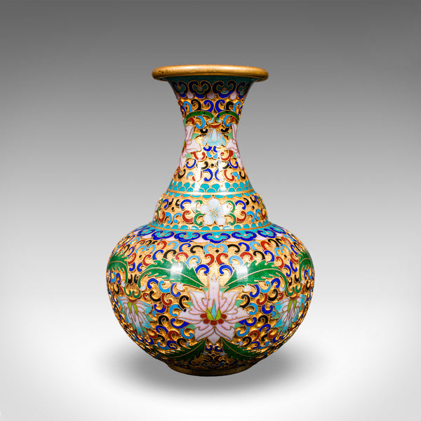 Pair of Small Vintage Baluster Form Vases, Oriental, Cloisonne, Posy Urn, C.1970