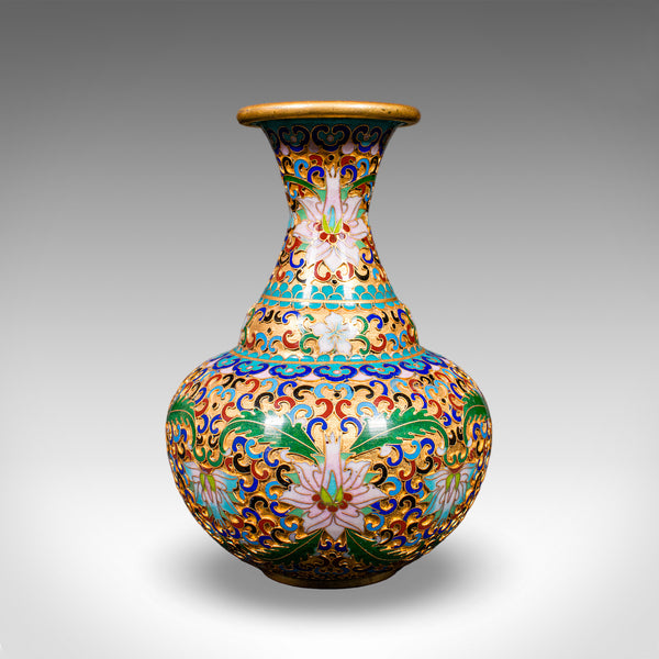 Pair of Small Vintage Baluster Form Vases, Oriental, Cloisonne, Posy Urn, C.1970
