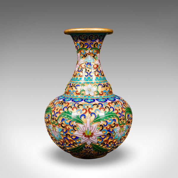 Pair of Small Vintage Baluster Form Vases, Oriental, Cloisonne, Posy Urn, C.1970