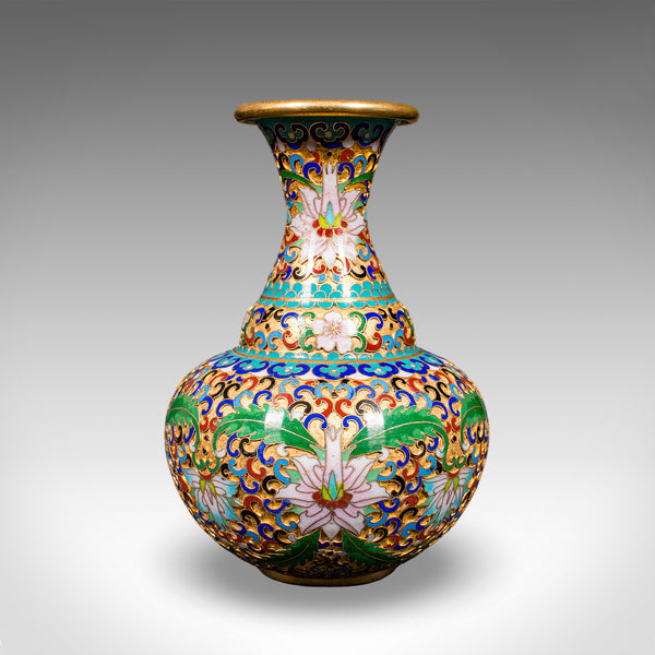 Pair of Small Vintage Baluster Form Vases, Oriental, Cloisonne, Posy Urn, C.1970