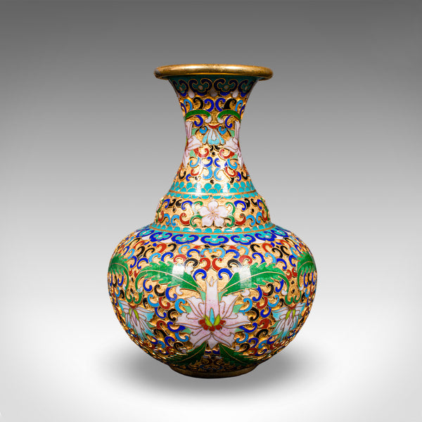 Pair of Small Vintage Baluster Form Vases, Oriental, Cloisonne, Posy Urn, C.1970