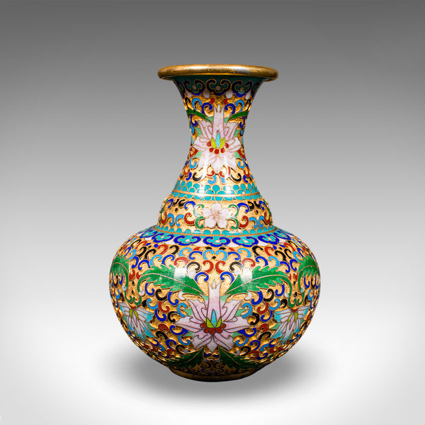 Pair of Small Vintage Baluster Form Vases, Oriental, Cloisonne, Posy Urn, C.1970