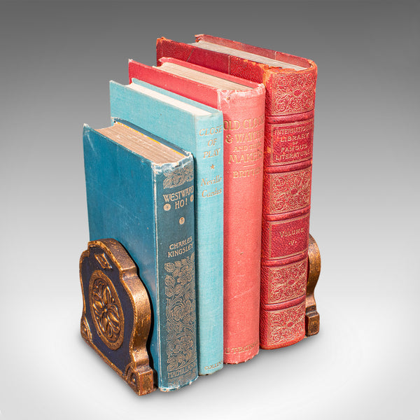 Pair of Small Vintage Baroque Revival Bookends, Italian, Giltwood, Book Rest