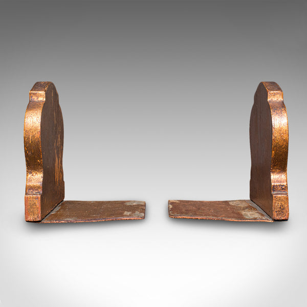 Pair of Small Vintage Baroque Revival Bookends, Italian, Giltwood, Book Rest