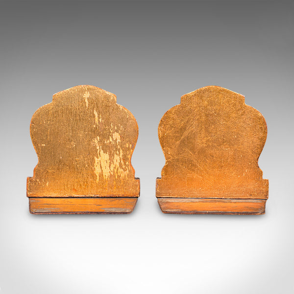 Pair of Small Vintage Baroque Revival Bookends, Italian, Giltwood, Book Rest