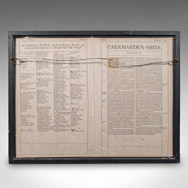 Antique Carmarthenshire County Map, Framed Wales Cartography, John Speed, C.1662