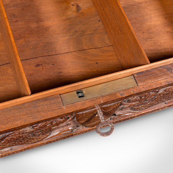 Vintage Carved Cigar Box, Oriental, Teak, Keepsake, Jewellery Case, Art Deco - London Fine Antiques
