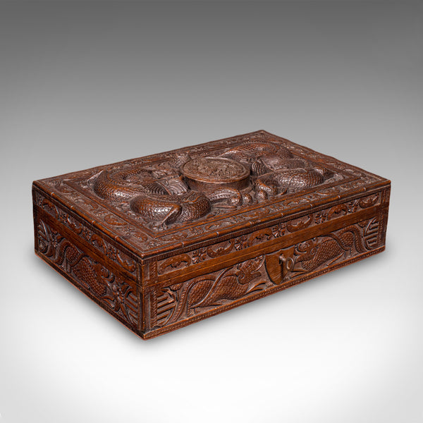 Vintage Carved Cigar Box, Oriental, Teak, Keepsake, Jewellery Case, Art Deco - London Fine Antiques