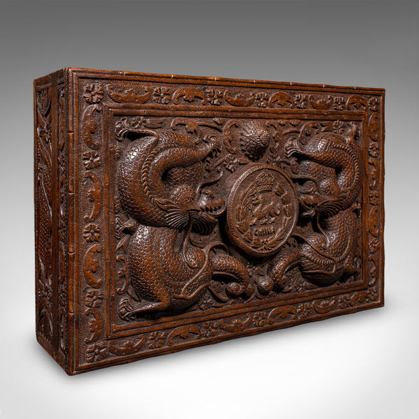 Vintage Carved Cigar Box, Oriental, Teak, Keepsake, Jewellery Case, Art Deco - London Fine Antiques