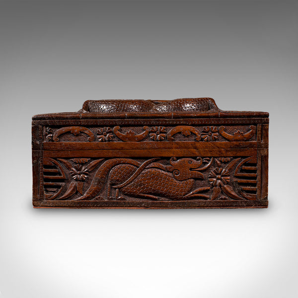 Vintage Carved Cigar Box, Oriental, Teak, Keepsake, Jewellery Case, Art Deco - London Fine Antiques
