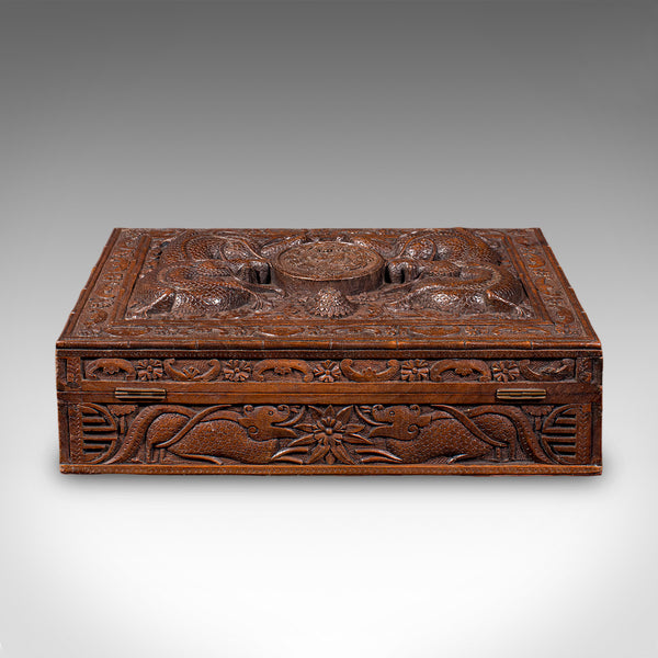 Vintage Carved Cigar Box, Oriental, Teak, Keepsake, Jewellery Case, Art Deco - London Fine Antiques