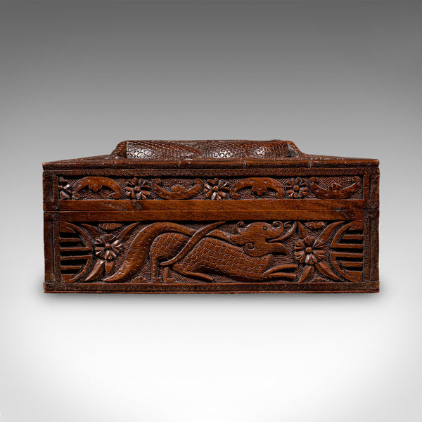 Vintage Carved Cigar Box, Oriental, Teak, Keepsake, Jewellery Case, Art Deco - London Fine Antiques