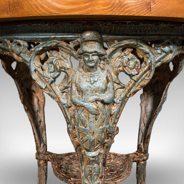 Antique Tavern Table, English, Pine, Cast Iron, Britannia, Pub, Victorian, 1880