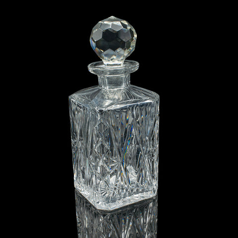 Vintage Whiskey Decanter, English, Crystal Glass, Scotch Bottle, Barware, C.1930