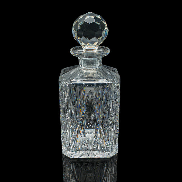 Vintage Whiskey Decanter, English, Crystal Glass, Scotch Bottle, Barware, C.1930
