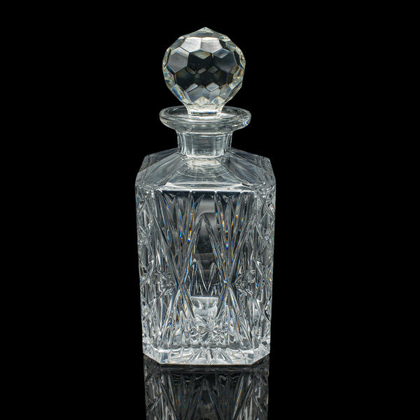 Vintage Whiskey Decanter, English, Crystal Glass, Scotch Bottle, Barware, C.1930
