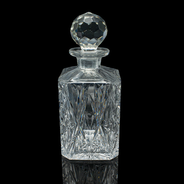 Vintage Whiskey Decanter, English, Crystal Glass, Scotch Bottle, Barware, C.1930