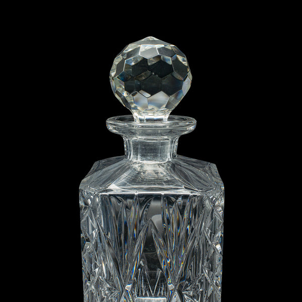 Vintage Whiskey Decanter, English, Crystal Glass, Scotch Bottle, Barware, C.1930