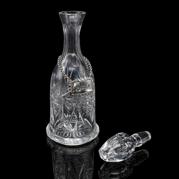 Vintage Port Decanter, English, Glass, Silver Label, Spirit Bottle, Mid Century