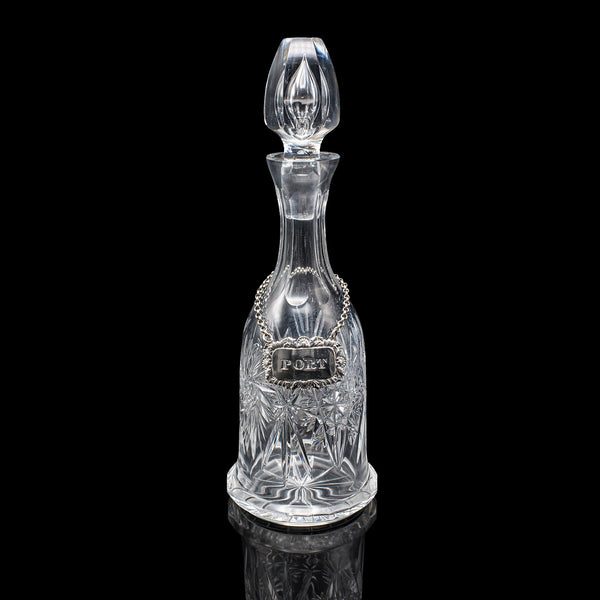 Vintage Port Decanter, English, Glass, Silver Label, Spirit Bottle, Mid Century
