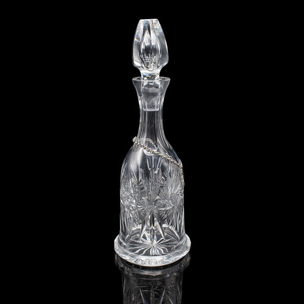 Vintage Port Decanter, English, Glass, Silver Label, Spirit Bottle, Mid Century
