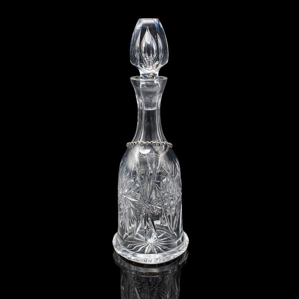 Vintage Port Decanter, English, Glass, Silver Label, Spirit Bottle, Mid Century