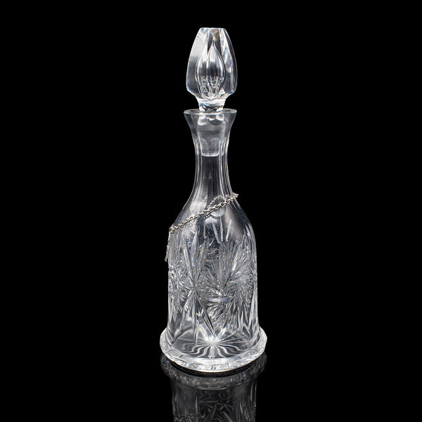 Vintage Port Decanter, English, Glass, Silver Label, Spirit Bottle, Mid Century