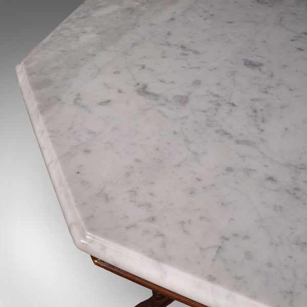 Vintage Octagonal Tea Table, English, Marble Top, Occasional, Regency Revival