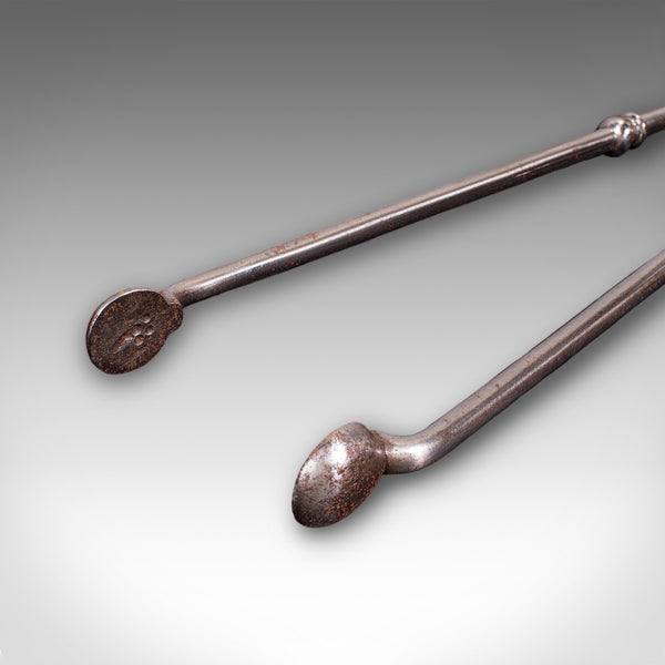 Antique Companion Set, Three Fireside Tools, English, Steel, Brass, Victorian